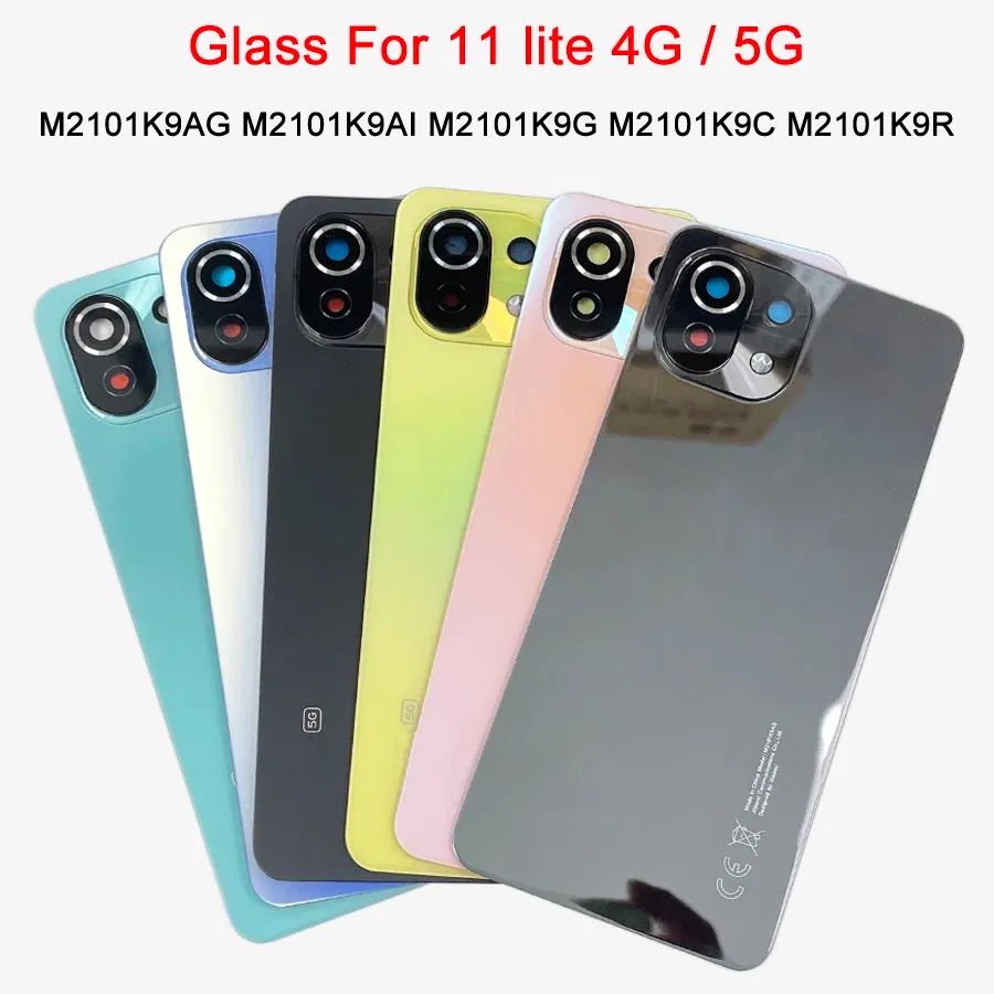Color: Orange - A+++ Back Cover For Xiaomi Mi 11 Lite Glass Battery Cover Housing Door Cases Mi11 Youth NE 5G With Camera Lens Replacement