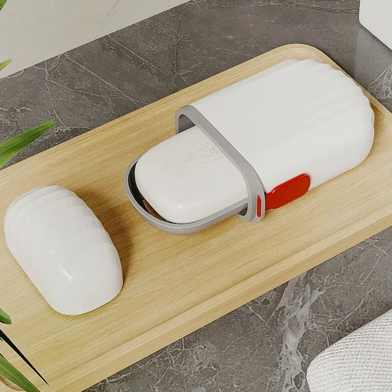 Color: Light Grey - 1-2Pcs Portable Travel Soap Dish Bathroom Items Soap Box With Lid For Traveling Container Products Household Merchandises Home