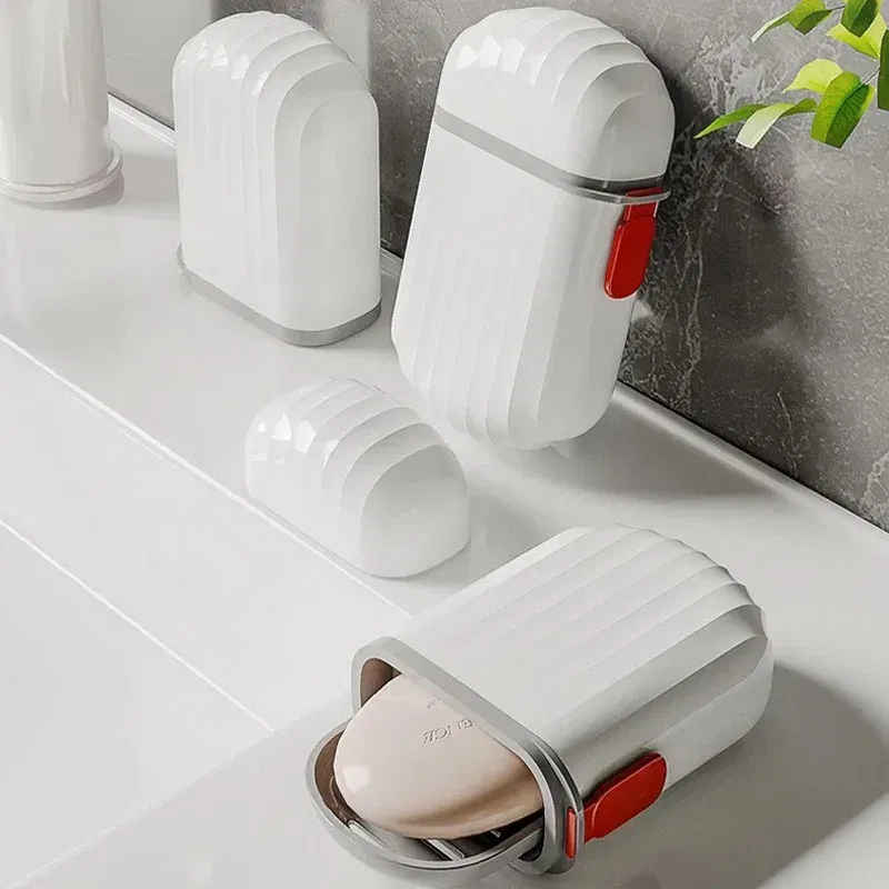 Color: Light Grey - 1-2Pcs Portable Travel Soap Dish Bathroom Items Soap Box With Lid For Traveling Container Products Household Merchandises Home