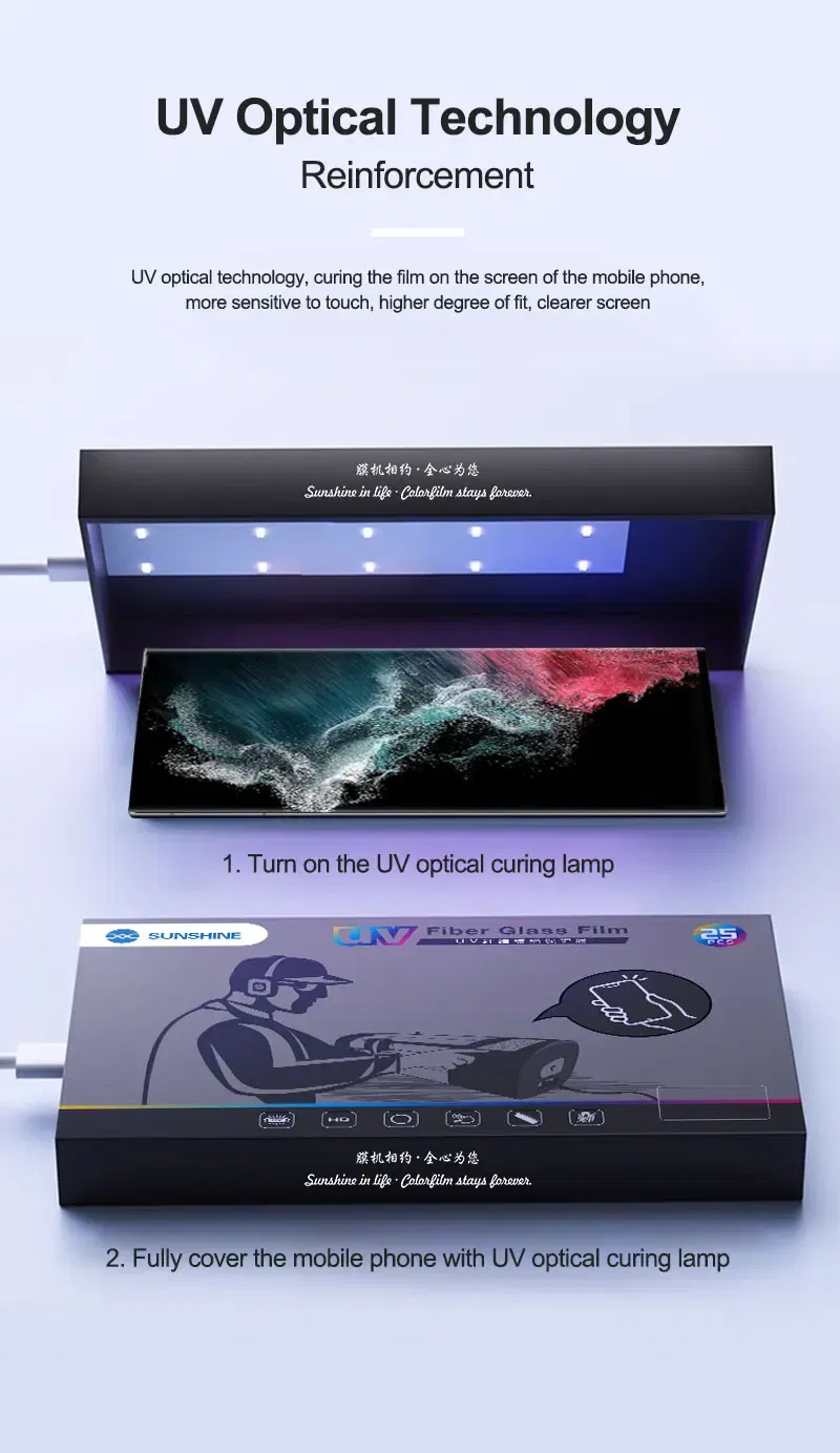 Color: Green, Purple, Number of Pieces: 32Pcs - SUNSHINE 25PCS SS-U200 SS-U300 UV Fiberglass Protective Film HD Fiber Glass Protective Film Diamond Level Explosion-proof