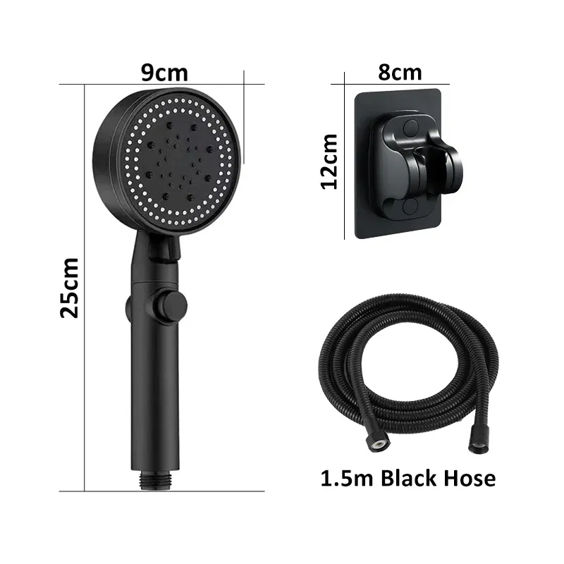 Color: Blue - High Pressure Shower Head 5 Modes Adjustable Showerheads with Hose Water Saving One-Key Stop Spray Nozzle Bathroom Accessories