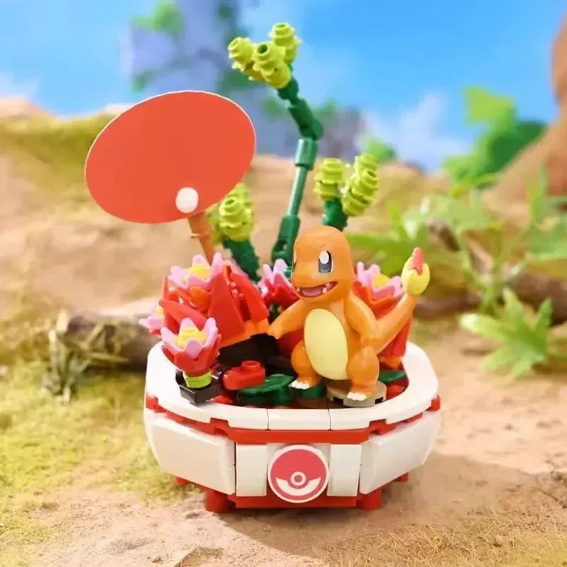 Color: WHITE - New Pokemon Building Block Pikachu Charmander Squirtle Model Toy Home Decoration Plant Potted Flower Brick Girl Toy Kids Gift