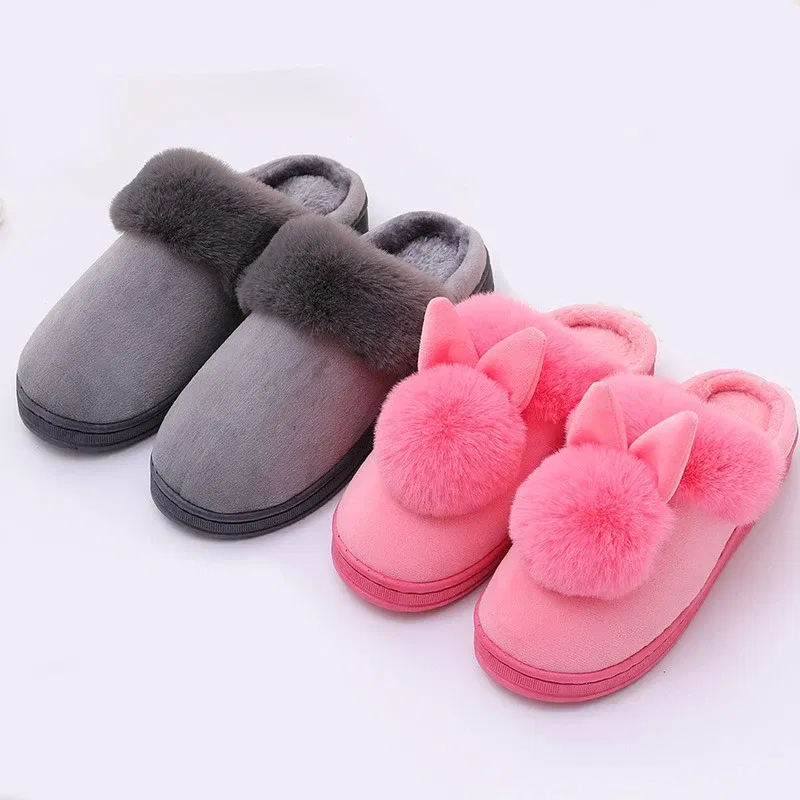 Color: Blue, Shoe Size: 33 - Women Home Slippers Indoor Bedroom Light Couple Slipper Solid Soft Flip Flops Winter Warm Furry Plush Shoes