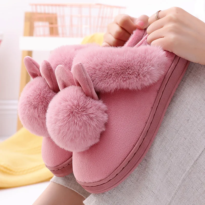 Color: Blue, Shoe Size: 33 - Women Home Slippers Indoor Bedroom Light Couple Slipper Solid Soft Flip Flops Winter Warm Furry Plush Shoes