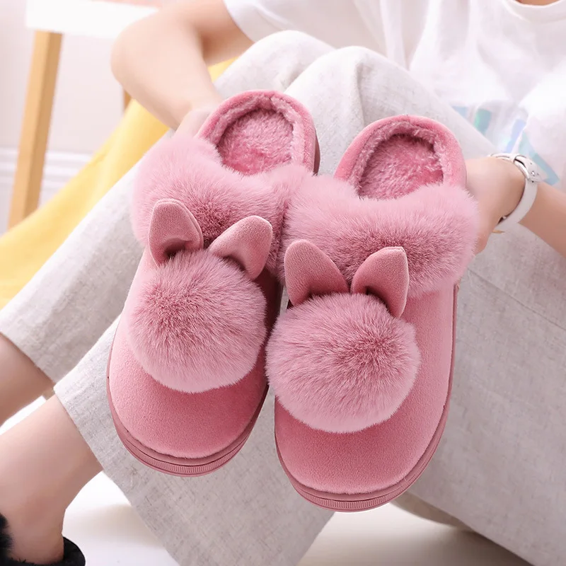 Color: Blue, Shoe Size: 33 - Women Home Slippers Indoor Bedroom Light Couple Slipper Solid Soft Flip Flops Winter Warm Furry Plush Shoes