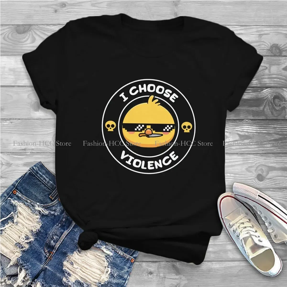 Color: black, Size: L - Sunglasses Style Polyester TShirt I Choose Violence Funny Duck Comfortable New Design Gift Idea T Shirt Stuff