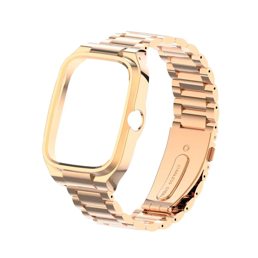 Band Color: Silver, Band Width: 15mm - Suitable for Redmi Watch 4 solid stainless steel three-ball strap, metal protection case strap Redmi Watch 4 replacement strap