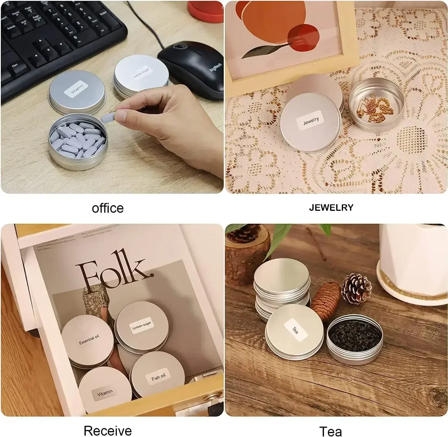 Color: light green, Specifications: 5ml, Material: Plastic - 20pcs 5g - 100g Metal Round Tins Aluminum Empty Silver Cans With Screw Lid Balm Nail Art Makeup Cream Jar Storage Box