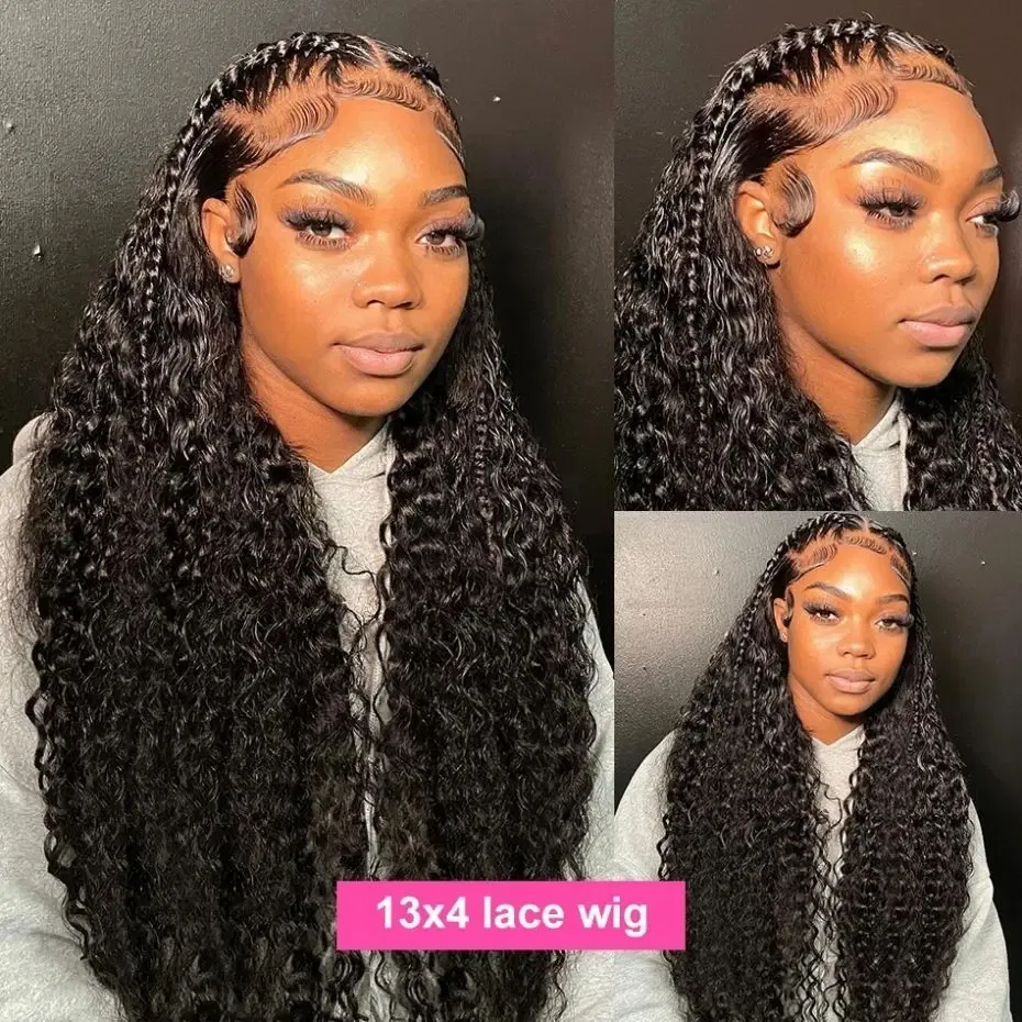 Color: #1B, Ships From: CHINA, Stretched Length: 26inches, Density: 150% - 13x4 13x6 Deep Wave HD Lace Front Wigs for Women Pre Plucked Brazilian 4x4 Lace Closure Human Hair Wig Curly Lace Frontal Wigs