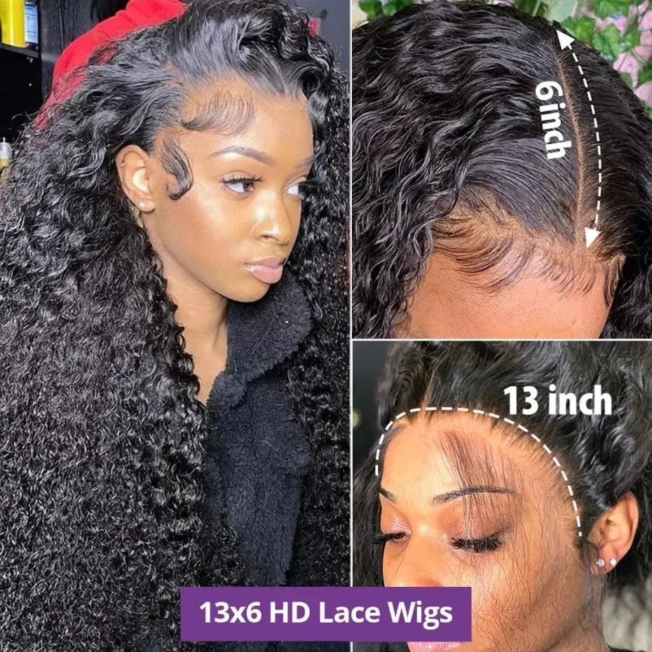 Color: #1B, Ships From: CHINA, Stretched Length: 26inches, Density: 150% - 13x4 13x6 Deep Wave HD Lace Front Wigs for Women Pre Plucked Brazilian 4x4 Lace Closure Human Hair Wig Curly Lace Frontal Wigs