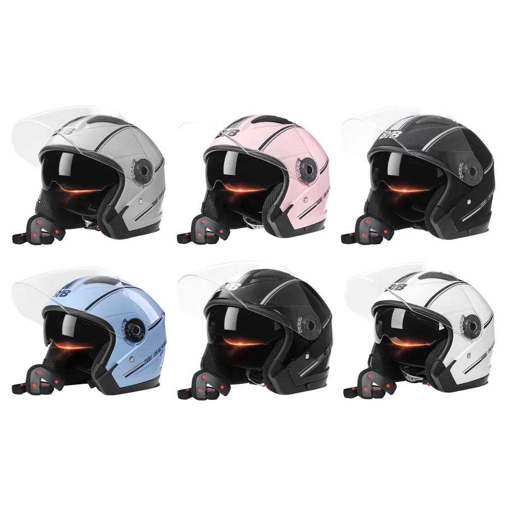 Color: Black, Ships From: CHINA - Motorcycle Open Face Helmet For Men And Women Dual Lens Sun Visor Face Shield Top Lightweight Scooter Bike Retro 3/4 Helmet