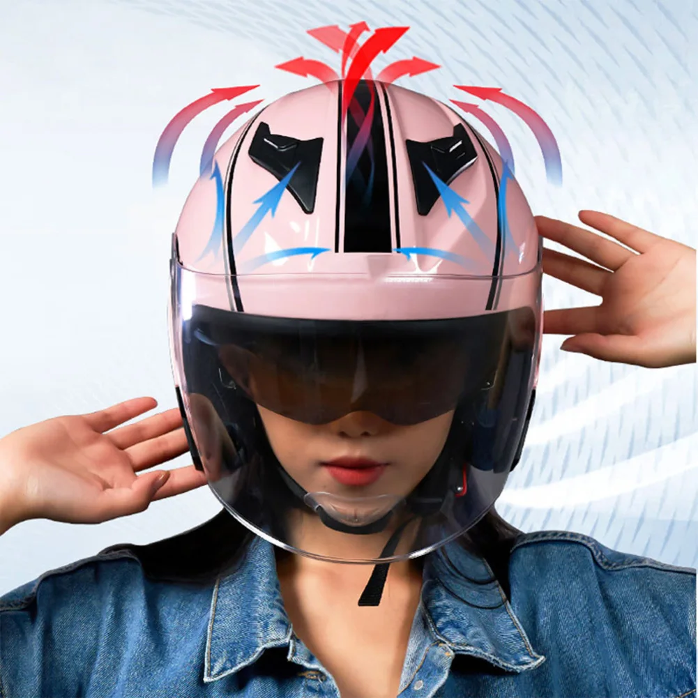 Color: Black, Ships From: CHINA - Motorcycle Open Face Helmet For Men And Women Dual Lens Sun Visor Face Shield Top Lightweight Scooter Bike Retro 3/4 Helmet