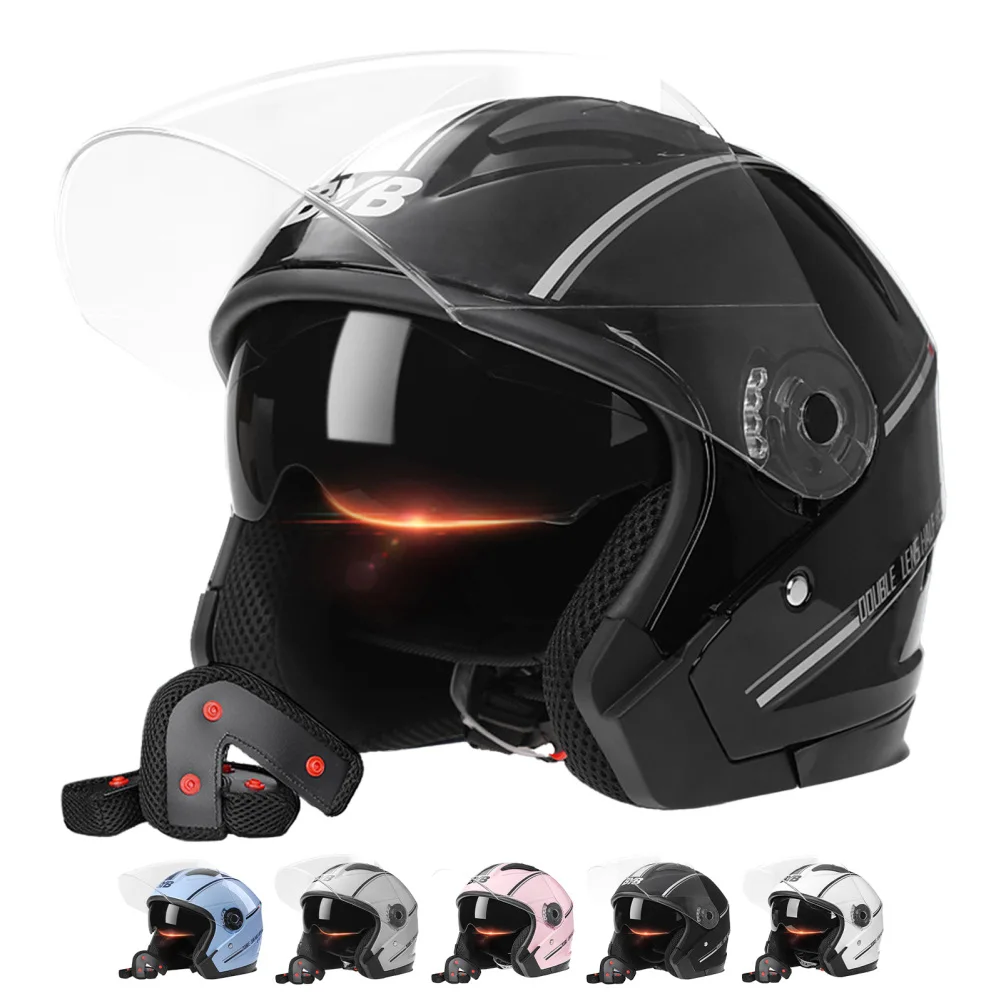 Color: Black, Ships From: CHINA - Motorcycle Open Face Helmet For Men And Women Dual Lens Sun Visor Face Shield Top Lightweight Scooter Bike Retro 3/4 Helmet