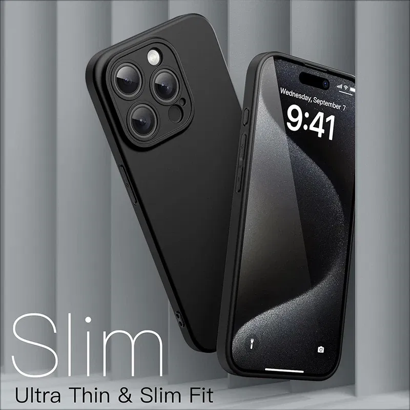 Color: black, Material: POLYESTER - Matte Silicone Soft Case For iPhone 16 15 14 Plus 13 Mini Pro Max SE 2022 2020 Solid Black Slim Cover Fundas