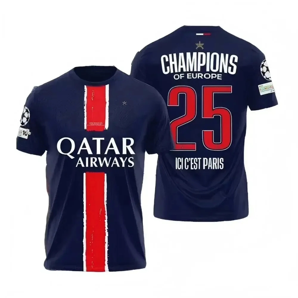 Color: Beige, Size: Mother 4XL - Paris Saint Germain Champion Men's 3D Printed Sports Fast Drying Breathable T-shirt Football T-shirt Family Children's T-shirt