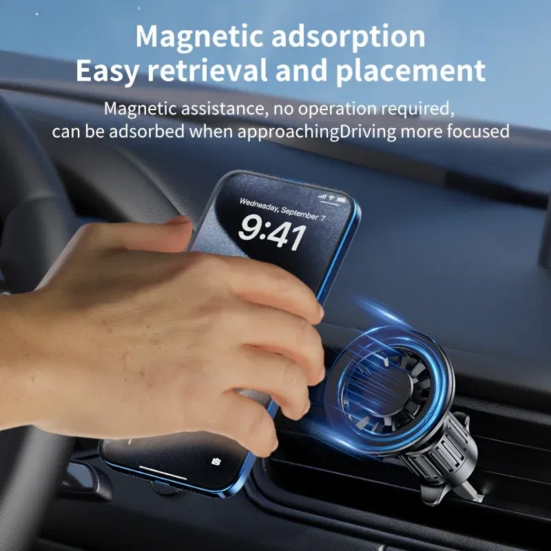 Color: WHITE - Universal Magnetic Car Mount for MagSafe Magnet Car Air Vent Cell Phone Clip GPS Stand for iPhone 15 14 13 Series Huawei Xiaomi
