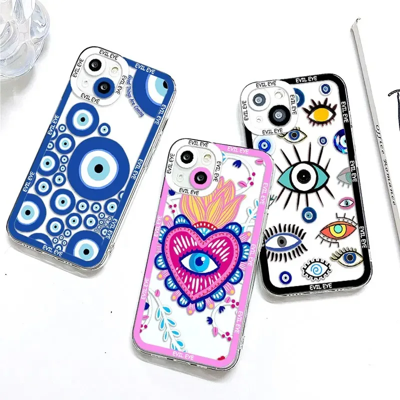 Color: Clear, Material: tpu - Blue Evil Eye Phone Case For Samsung Galaxy S10 S20 S21 S22 S23 S24 FE Plus Ultra Note 20 Transparent TPU Case