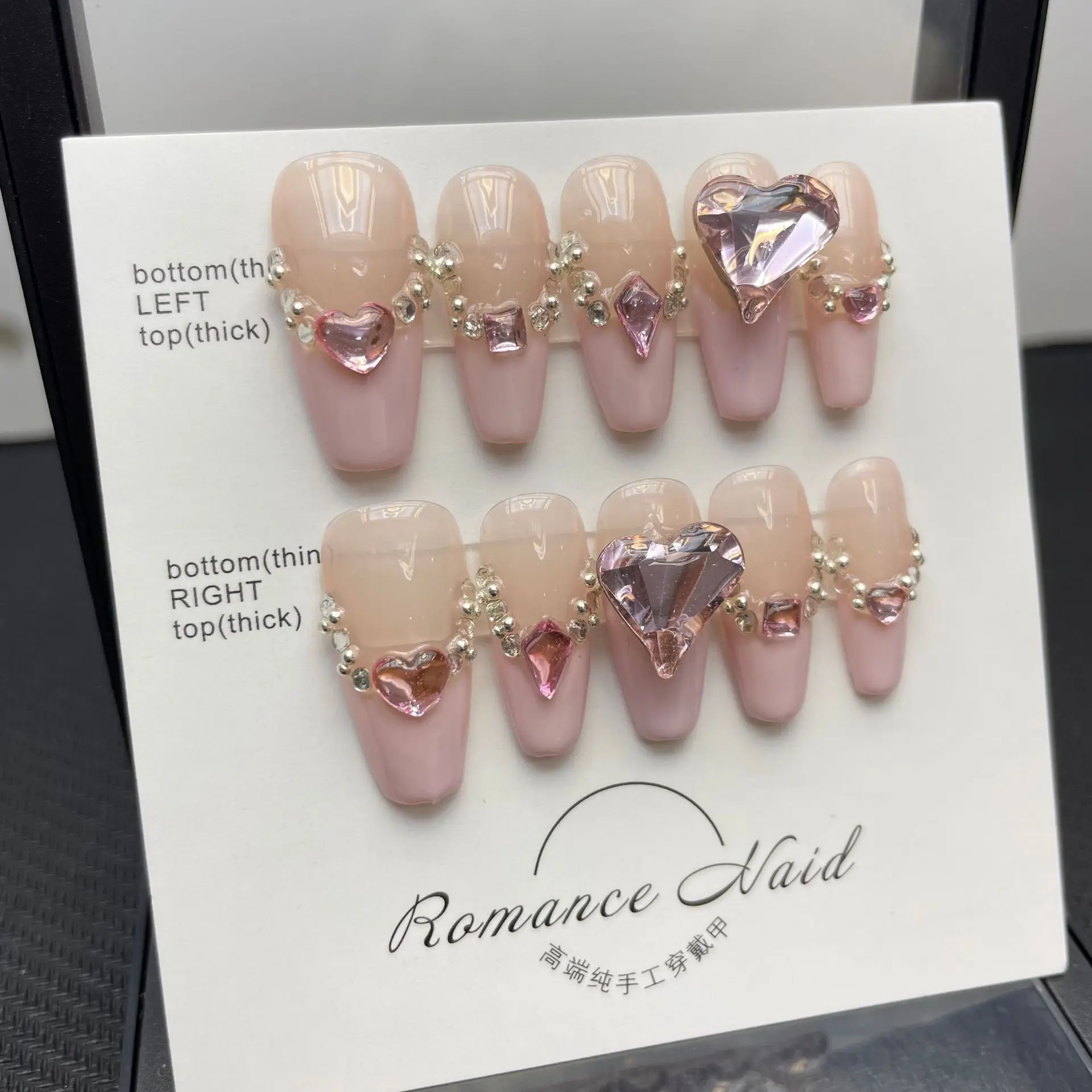 Color: Blue - 10 pcs Luxury Handmade Press on Nails Middle Ballet Rozen Maiden Design False Nails with 4-PIECE Tool Adhesive Nail Glue Tabs