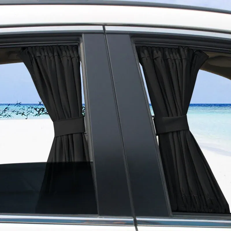 Color: Lavender - 2pcs 50cm Car Sun Shade Side Window Curtain Auto Foldable Uv Protection Accessories Black Pure Cloth Auto Accessories
