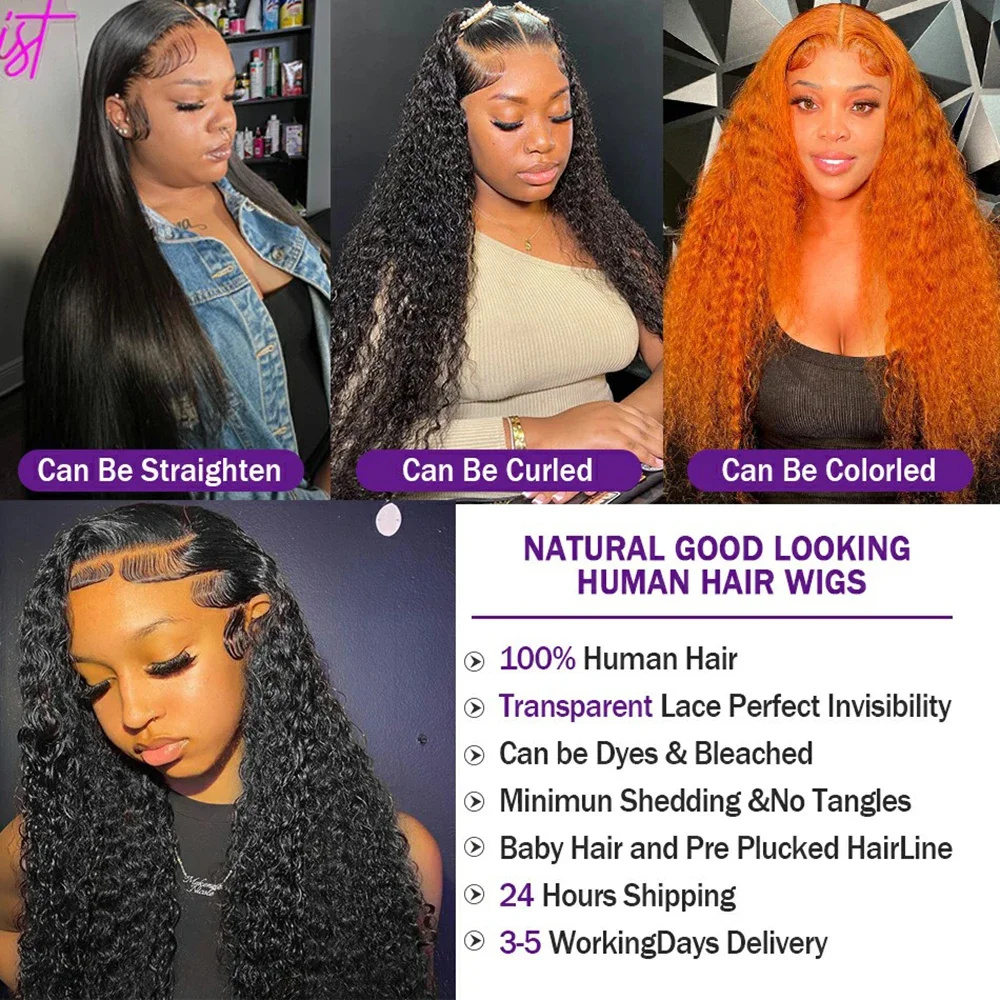 Color: #1B, Ships From: CHINA, Stretched Length: 26inches, Density: 150% - 13x4 13x6 Deep Wave HD Lace Front Wigs for Women Pre Plucked Brazilian 4x4 Lace Closure Human Hair Wig Curly Lace Frontal Wigs