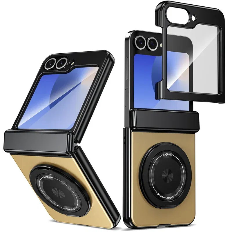 Color: black, Material: Cotton - 360?° Magnetic Rotate Holder Ring Phone Case For Samsung Galaxy Z Flip 6 5 4 Flip6 Flip5 Flip4 Flip3 Hard Shell Protection Cover