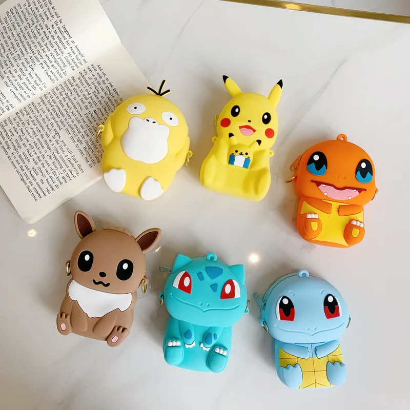 Color: Orange - Pokemon Bag Crossbody Bags for Children Mini Coin Purse Kawaii Fashion Toy Anime Action Figures Pikachu Eevee Funny Modelding