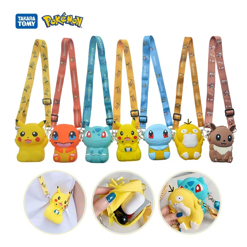 Color: Orange - Pokemon Bag Crossbody Bags for Children Mini Coin Purse Kawaii Fashion Toy Anime Action Figures Pikachu Eevee Funny Modelding