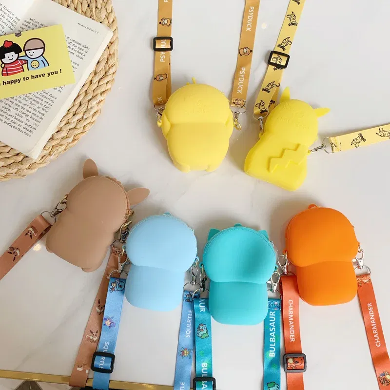 Color: Orange - Pokemon Bag Crossbody Bags for Children Mini Coin Purse Kawaii Fashion Toy Anime Action Figures Pikachu Eevee Funny Modelding