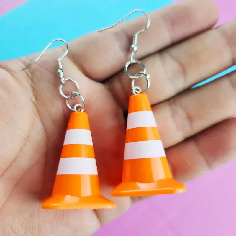 Metal Color: REDDISH BROWN - Unique Orange Traffic Cone Safety Design Novel Earring Keychain - The Perfect Gift for A Friend!