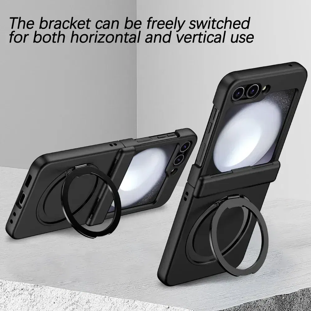 Color: Dark Blue, Material: CANVAS - For Samsung Galaxy Z Flip 3 5 4 6 Magsafe Case Wireless Charging Hinge All-inclusive Flip Shockproof Hard Magnetic Holder Cover