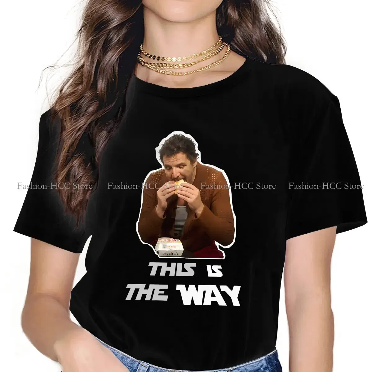 Color: black, Size: XXXL - This Is The Way Eating Empanada Fashion Polyester TShirts Pedro Pascal American Actors Momen Style Streetwear T Shirt O Neck