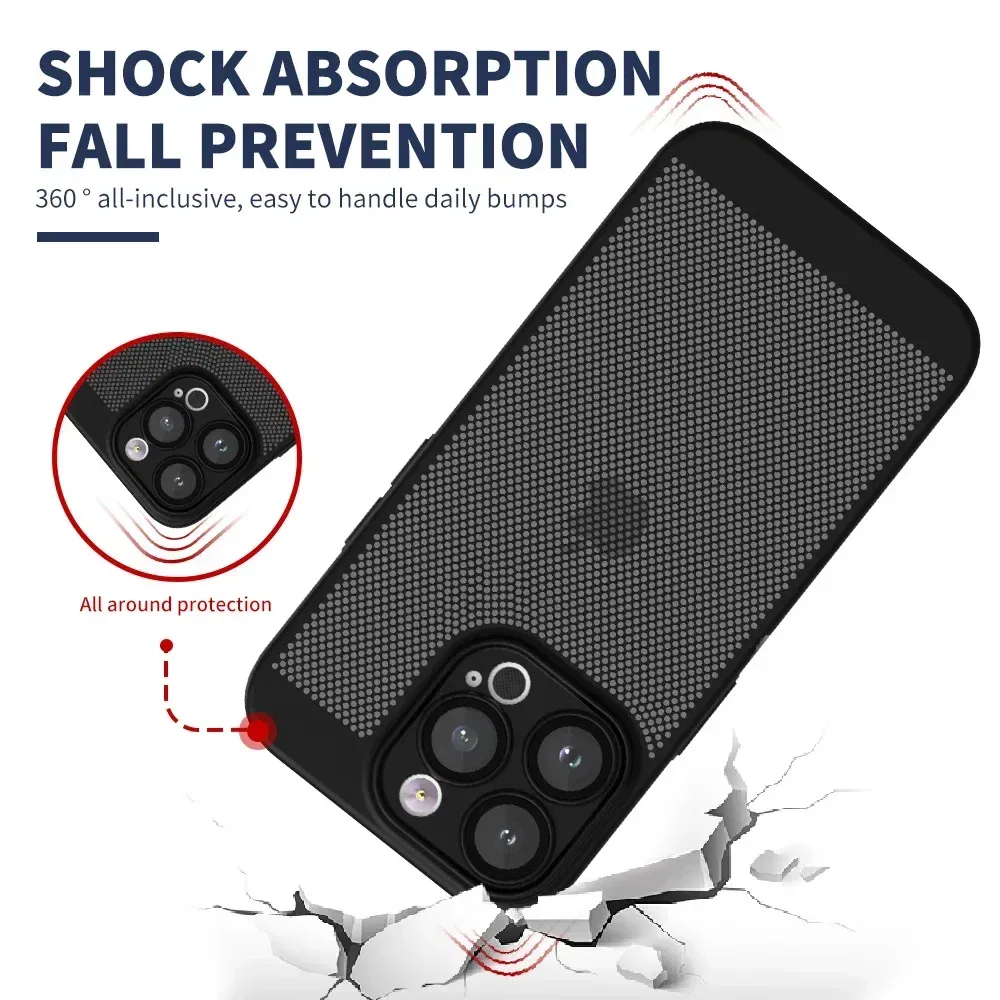 Color: Lotus root color, Compatible-Phone Models: For iPhone 16, Ships From: CHINA - Breathable Heat Dissipation Cooling Case For iPhone 16 Pro Max 15 14 13 12 11 PC Hard Back Cover