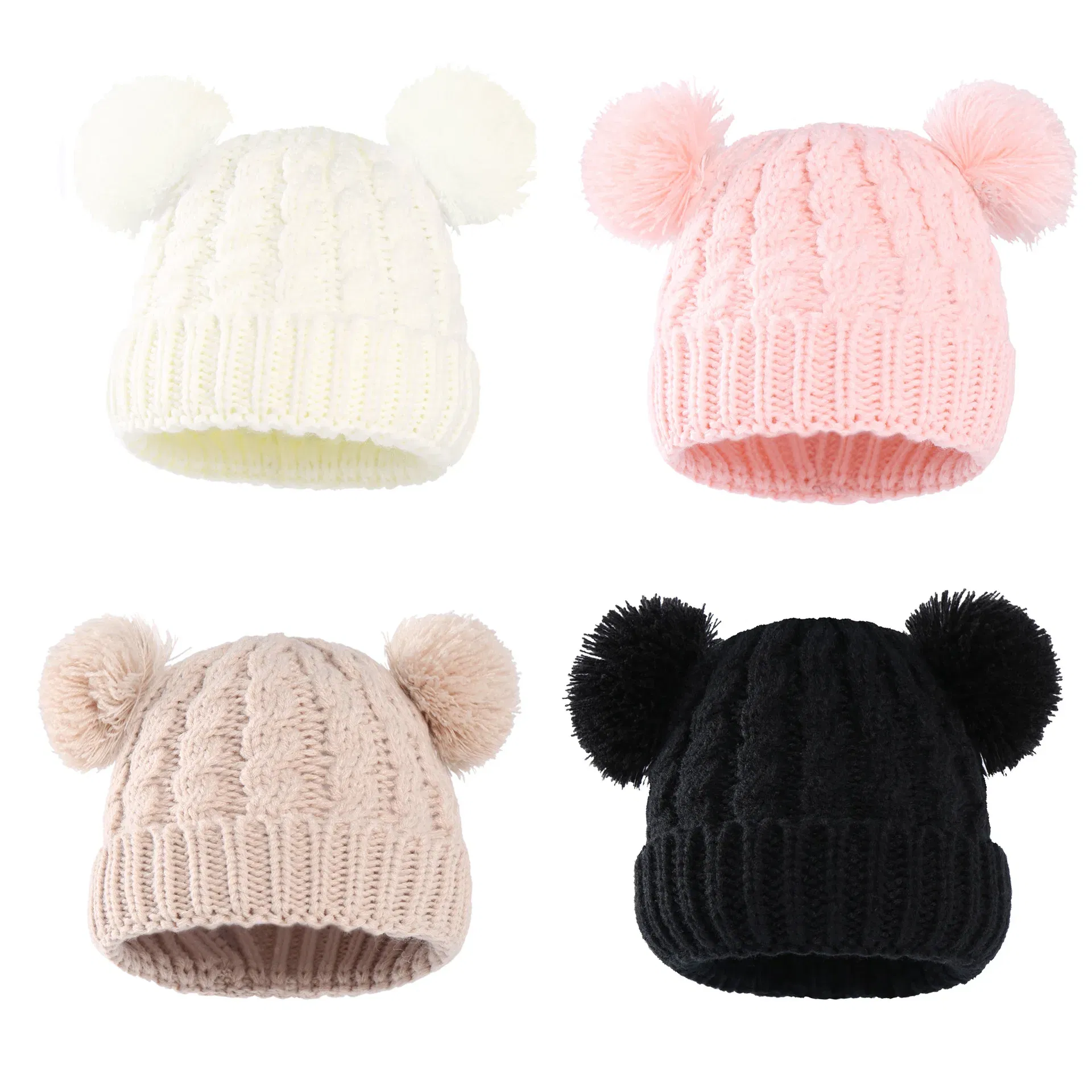 Color: Black - Autumn Winter Baby Hat for Girls Beanie Bonnet Kids Cute Pompoms Knit Hats Solid Newborn Accessories Warmer Stuff Toddler Cap