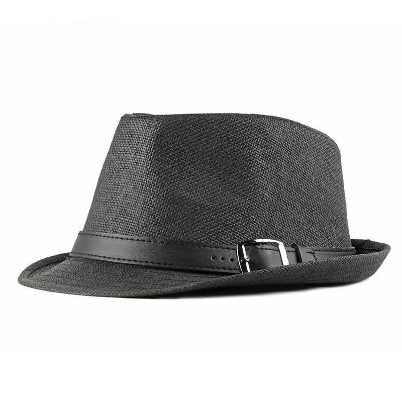 Color: Khaki - Summer Straw Hat Male Korean Fashion Hat Female Sun Visor British Retro Gentleman Jazz Hat
