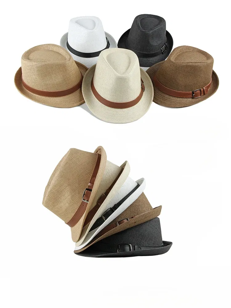 Color: Khaki - Summer Straw Hat Male Korean Fashion Hat Female Sun Visor British Retro Gentleman Jazz Hat