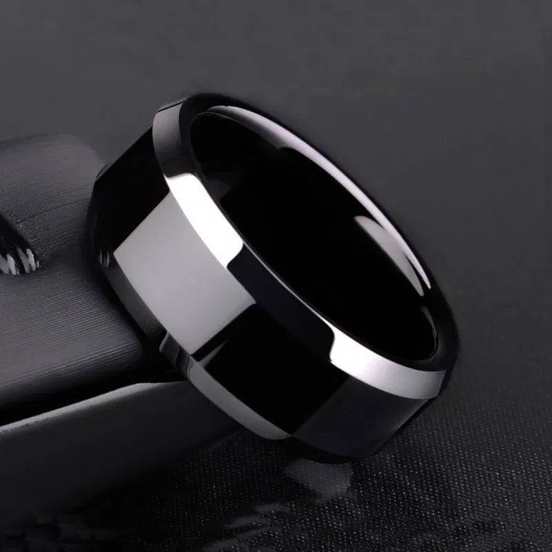 Main Stone Color: Green, Ring Size: 10 - Auxauxme 8mm Black Titanium Stainless Men Ring Simple Wedding Bands Rings Gift For Male Jewelry Size 5-13 Drop shipping