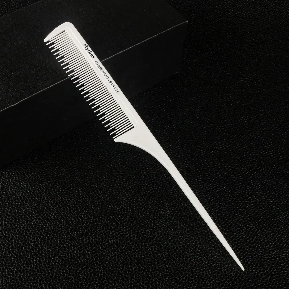 Color: Light Pink - Mythus Hairdressing Carbon Comb For Haircut Barber Anti Static White Rat Tail Comb Beauty Professional Hair Styling Tools Comb