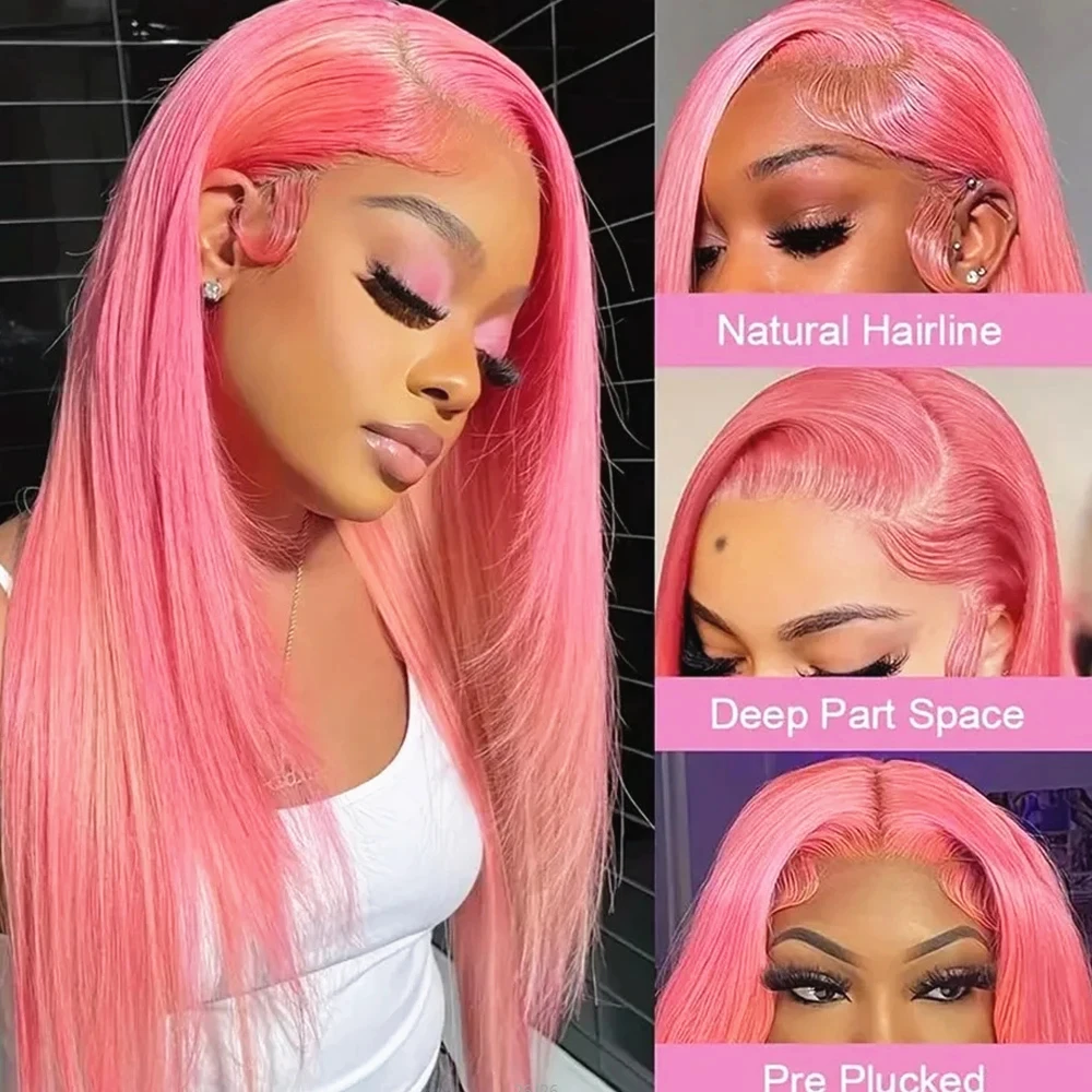 Stretched Length: 30inches, Hair Color: #2, Density: 180%, Ships From: CHINA - Bone Straight 13x6 HD Light Pink Lace Front Wigs 100% Human Hair For Women Brazilian 613 Color 13x4 Lace Frontal Wig Pre Plucked