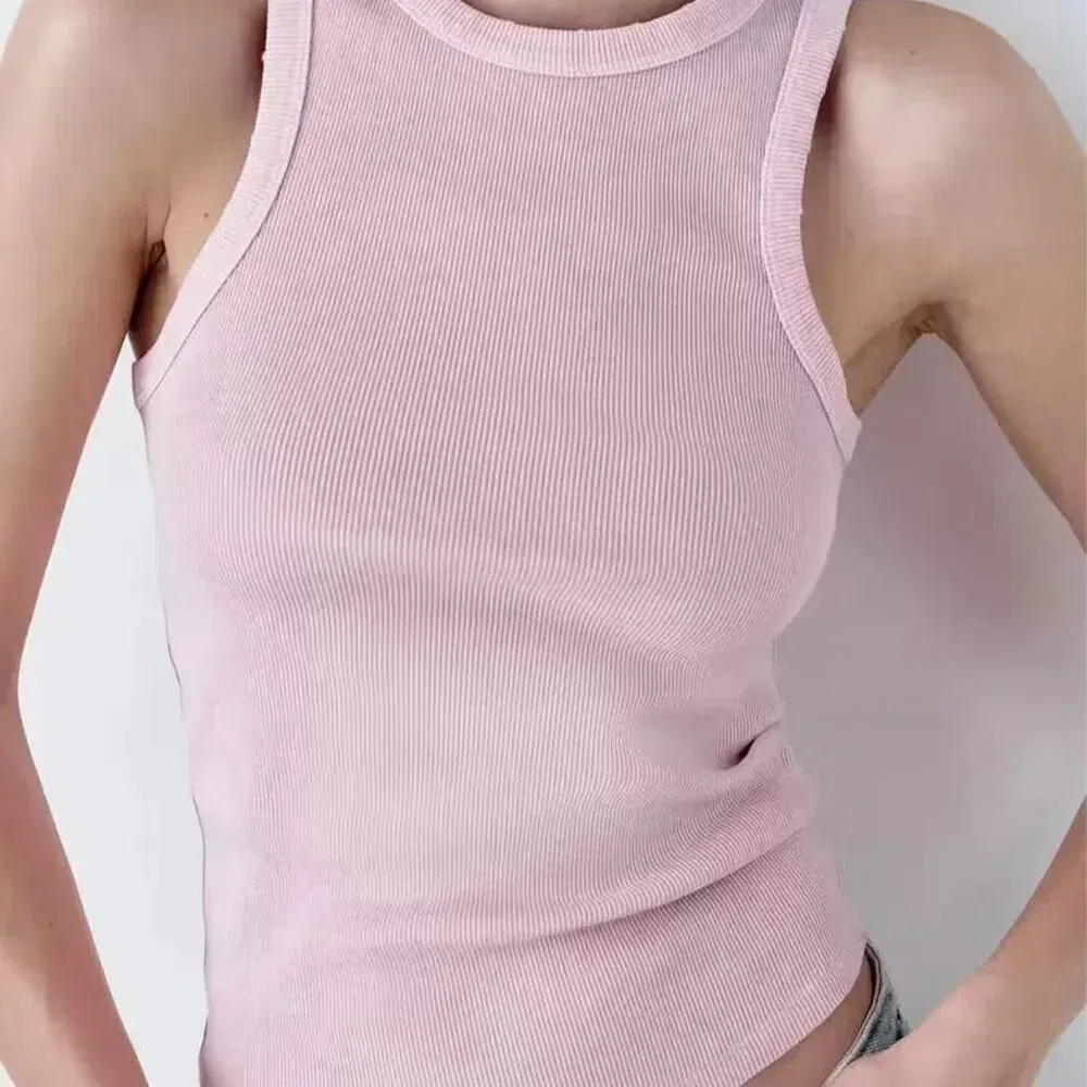 Size: M, Color: WHITE - BMURHMZA Fashion New Water Wash Rib Simple Retro Workwear Women's Tank Top