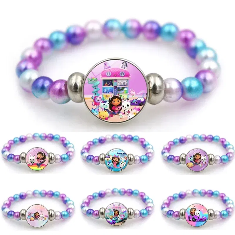Color: MULTI, Size: 12" - Gabby Dollhouse Bracelet Fashion Beaded Wristband Cartoon Anime Jewelry Accessories Kids Girls Boys Birthday Baby Shower Gift
