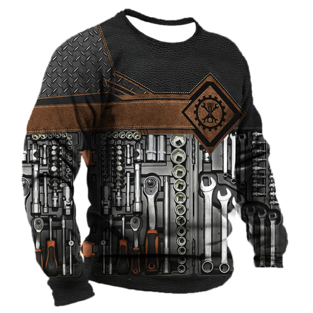 Color: Silver, Size: XXXL - Men's T -shirt Retro T -shirt Summer clothing personalized name Mechanic mechanic 3D printing 5xl sports shirt long -sleeved