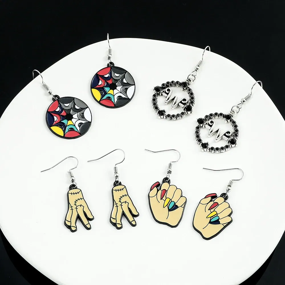 Metal Color: Orange, Ships From: CHINA - Trend TV Wednesday Addams Earrings Cosplay Props Thing Hand Letter W Pendant Ear Drop Earrings for Women Jewelry Accessories