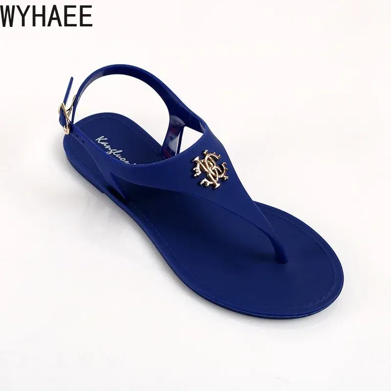 Color: black, Shoe Size: 41 - 2023 New Summer Women's Sandals Fashion Open Toe Jelly Flip Flops Non-slip Buckle Flat Sandals All-match Women's Sandals