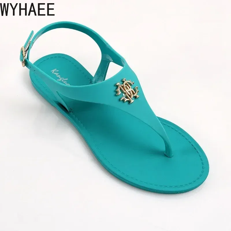 Color: black, Shoe Size: 41 - 2023 New Summer Women's Sandals Fashion Open Toe Jelly Flip Flops Non-slip Buckle Flat Sandals All-match Women's Sandals