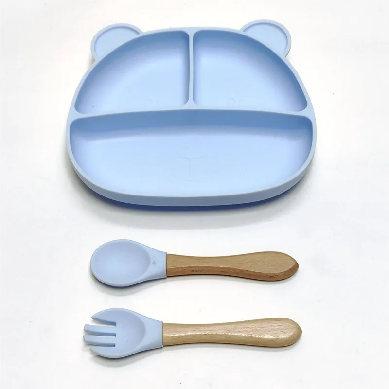 Color: GRAY - Gel dinner plate children eating tableware adsorption on the desktop fruit plate silicone supplement plate