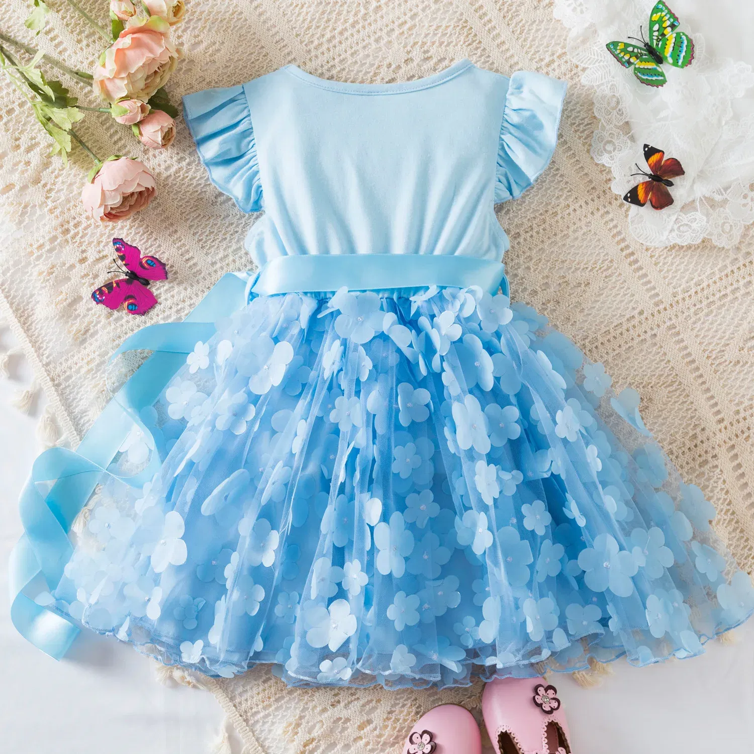 Color: Yellow, Size: XL - 3D Butterfly Cute Lilo Stitch Summer Dress for Kid's Casual Clothes Baby Girls Beautiful Princess Dress Party Dresses 2-6 Yrs