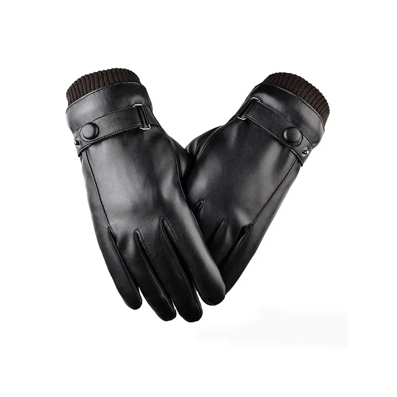 Color: GRAY - Winter Fashion Black PU Leather Gloves Male Thin Style Driving Leather Men Gloves Non-Slip Full Fingers Palm Touchscreen