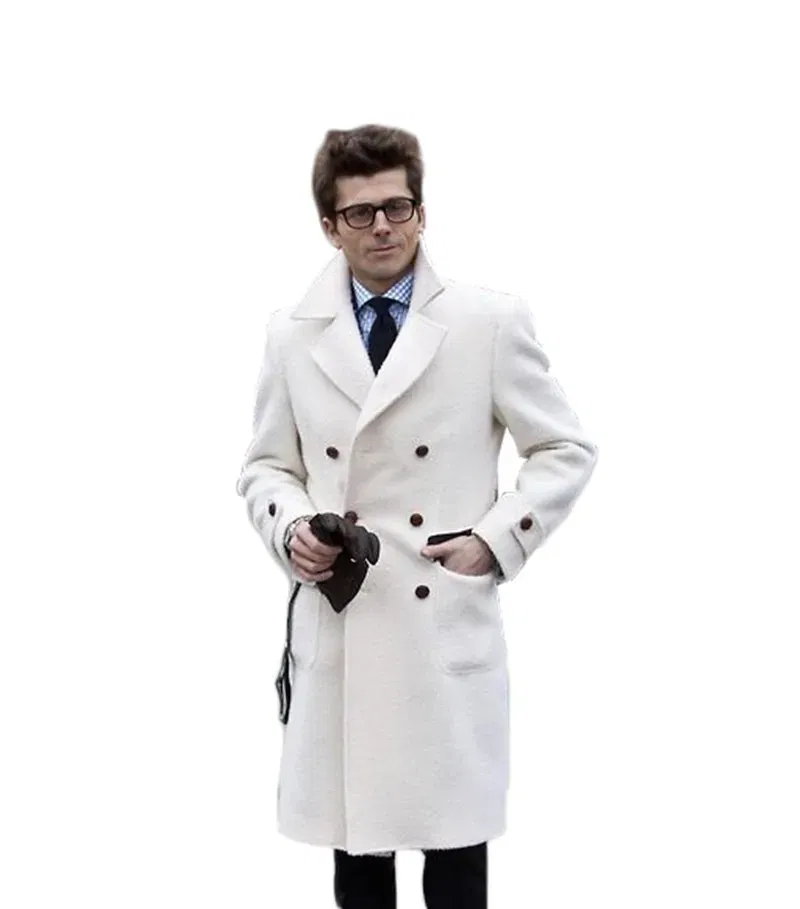 Color: GRAY, Size: 54 - Solid White England Style Woolen Overcoat Men's Thick Plus Double-Breasted Long Coat Casual Winter Fashion Warm Jacket