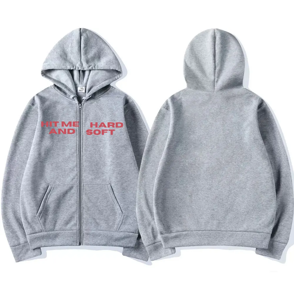 Color: Dark Grey, Size: L - Hit Me Hard and Soft 2025 Tour Zipper Hoodies Fans Gift Men Women Clothing Pullovers Fashion Hip Hop Zip Up Sweatshirts Jackets