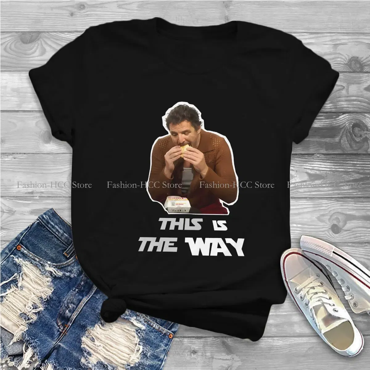 Color: black, Size: XXL - This Is The Way Eating Empanada Fashion Polyester TShirts Pedro Pascal American Actors Momen Style Streetwear T Shirt O Neck